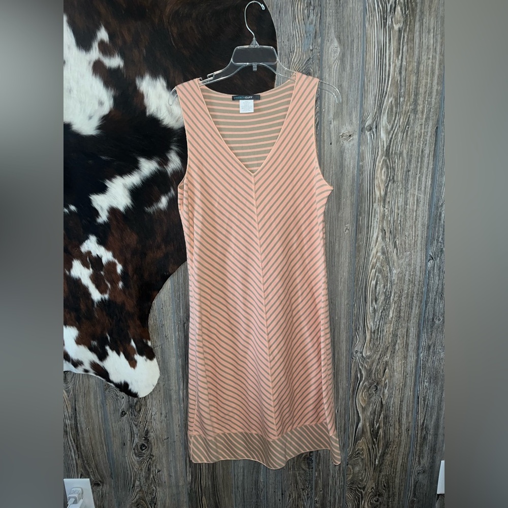 French Cuff size large sleeveless striped dress EUC midi length